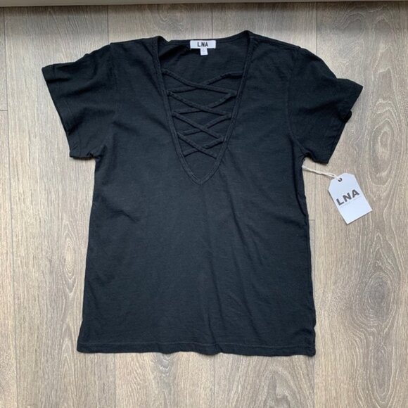 Revolve LNA Kontrol Kross Tee T-Shirt Short Sleeve Straps Black Lace up Small - Picture 2 of 14